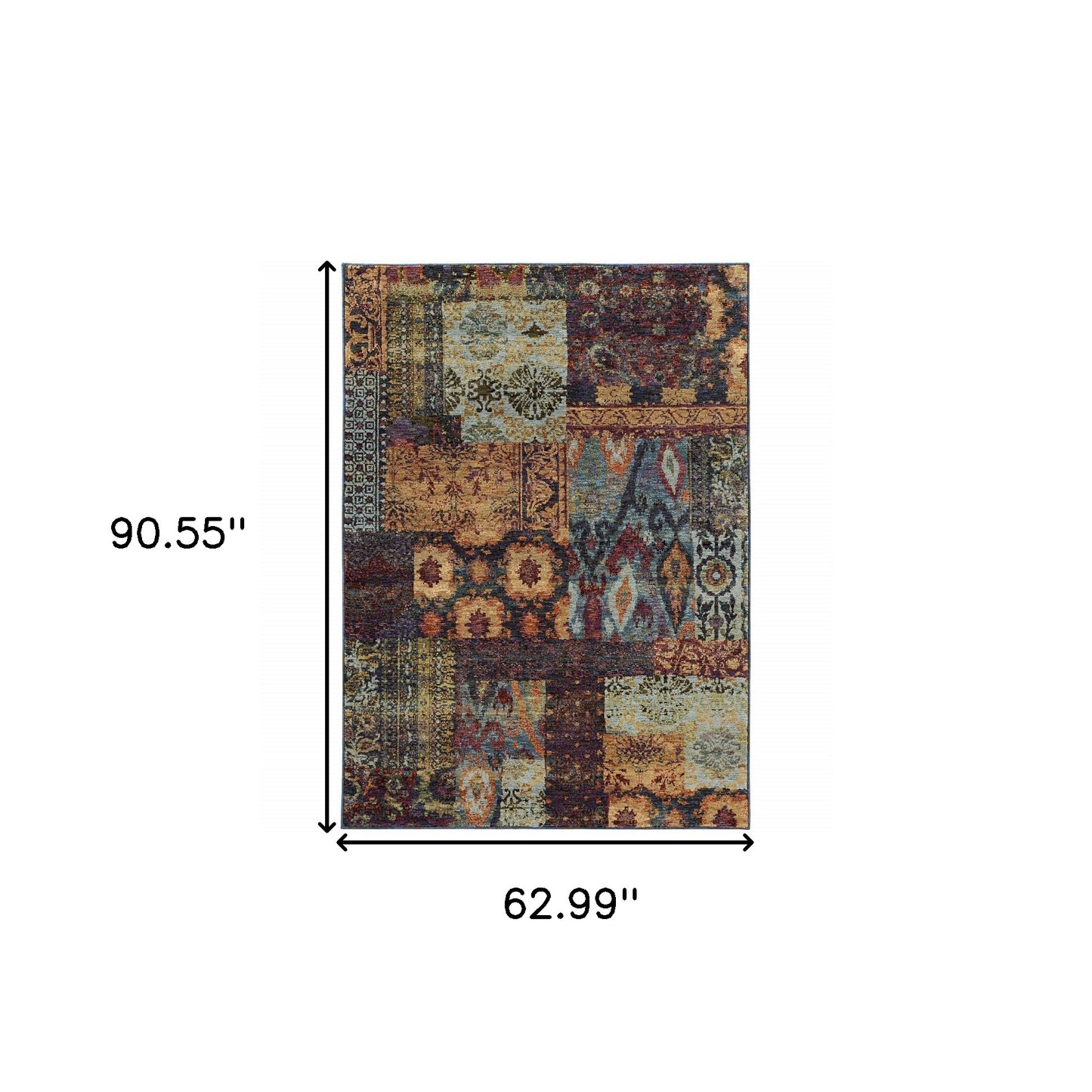 5' X 7' Gold Blue Purple Green And Red Abstract Power Loom Stain Resistant Area Rug