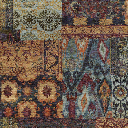 5' X 7' Gold Blue Purple Green And Red Abstract Power Loom Stain Resistant Area Rug