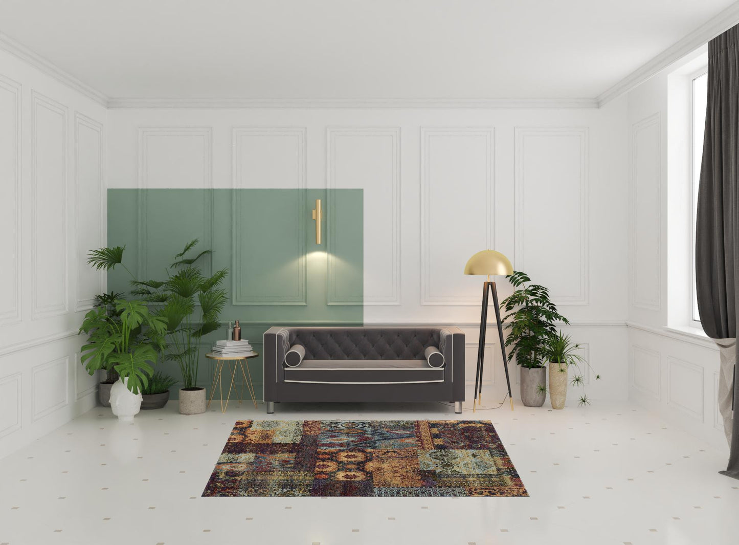 5' X 7' Gold Blue Purple Green And Red Abstract Power Loom Stain Resistant Area Rug