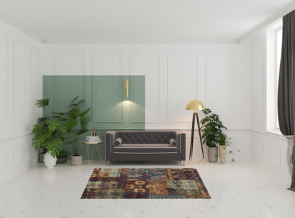 5' X 7' Gold Blue Purple Green And Red Abstract Power Loom Stain Resistant Area Rug