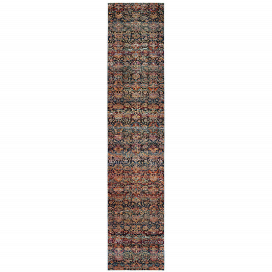 2' X 10' Multi And Blue Abstract Power Loom Stain Resistant Runner Rug