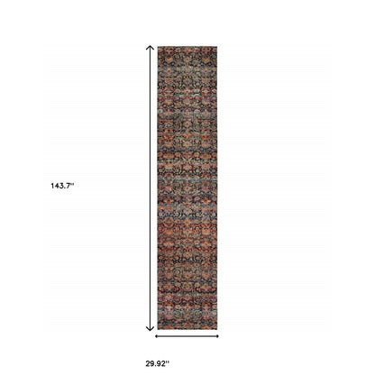 2' X 10' Multi And Blue Abstract Power Loom Stain Resistant Runner Rug