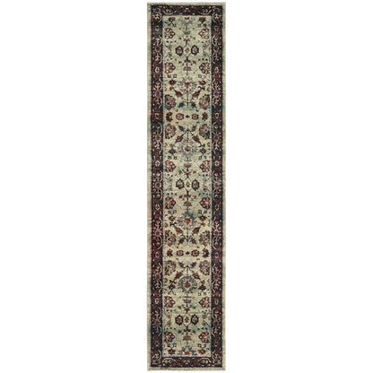 2' X 10' Stone And Red Oriental Power Loom Stain Resistant Runner Rug