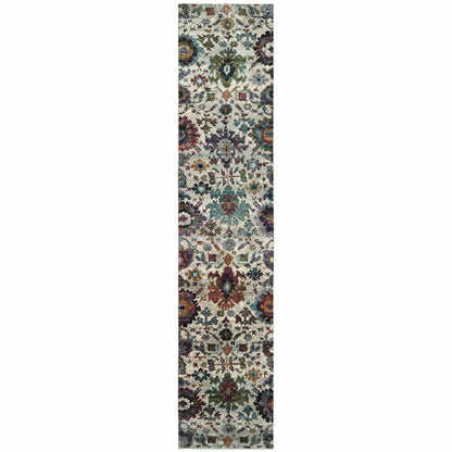 2' X 10' Green And Ivory Oriental Power Loom Runner Rug