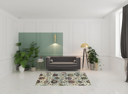5' X 7' Stone Grey Purple Green Gold And Teal Oriental Power Loom Stain Resistant Area Rug