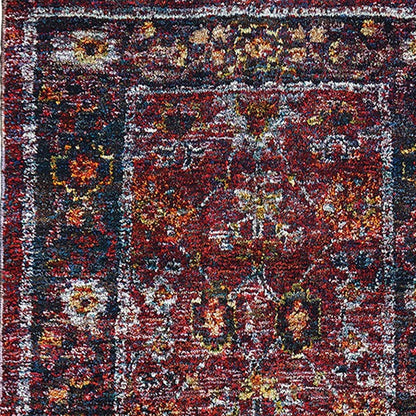 2' X 10' Red Purple Gold And Grey Oriental Power Loom Stain Resistant Runner Rug