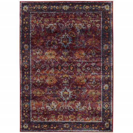 3' X 5' Red Purple Gold And Grey Oriental Power Loom Stain Resistant Area Rug