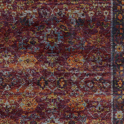 3' X 5' Red Purple Gold And Grey Oriental Power Loom Stain Resistant Area Rug
