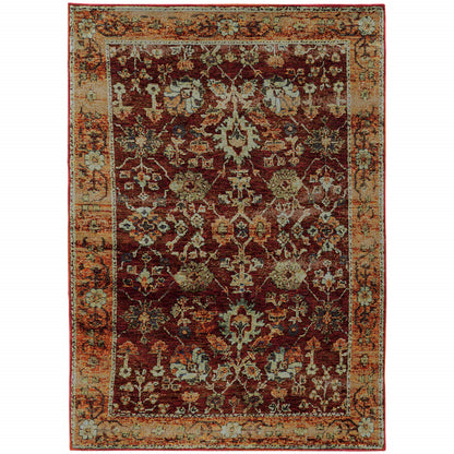 2' X 3' Red Gold And Green Oriental Power Loom Stain Resistant Area Rug