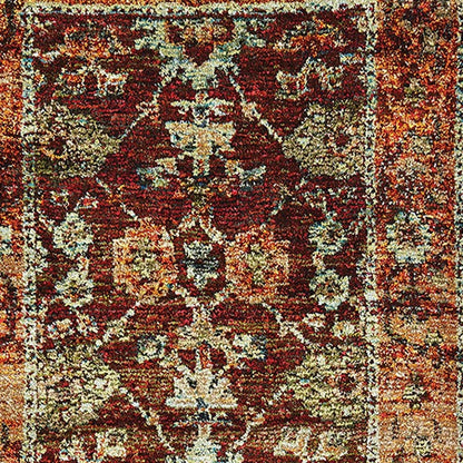 2' X 10' Red Gold And Green Oriental Power Loom Stain Resistant Runner Rug