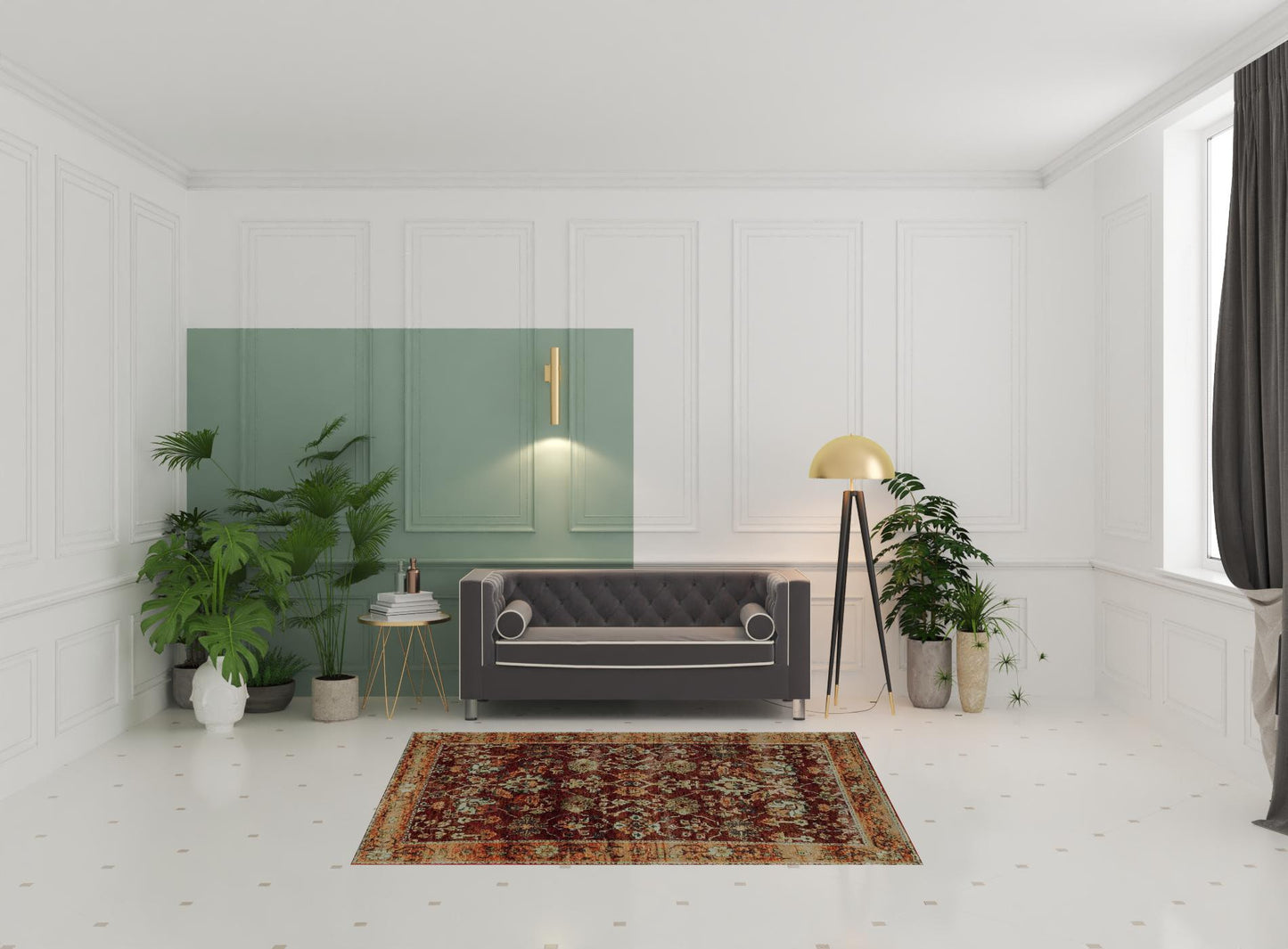 5' X 7' Red Gold And Green Oriental Power Loom Stain Resistant Area Rug