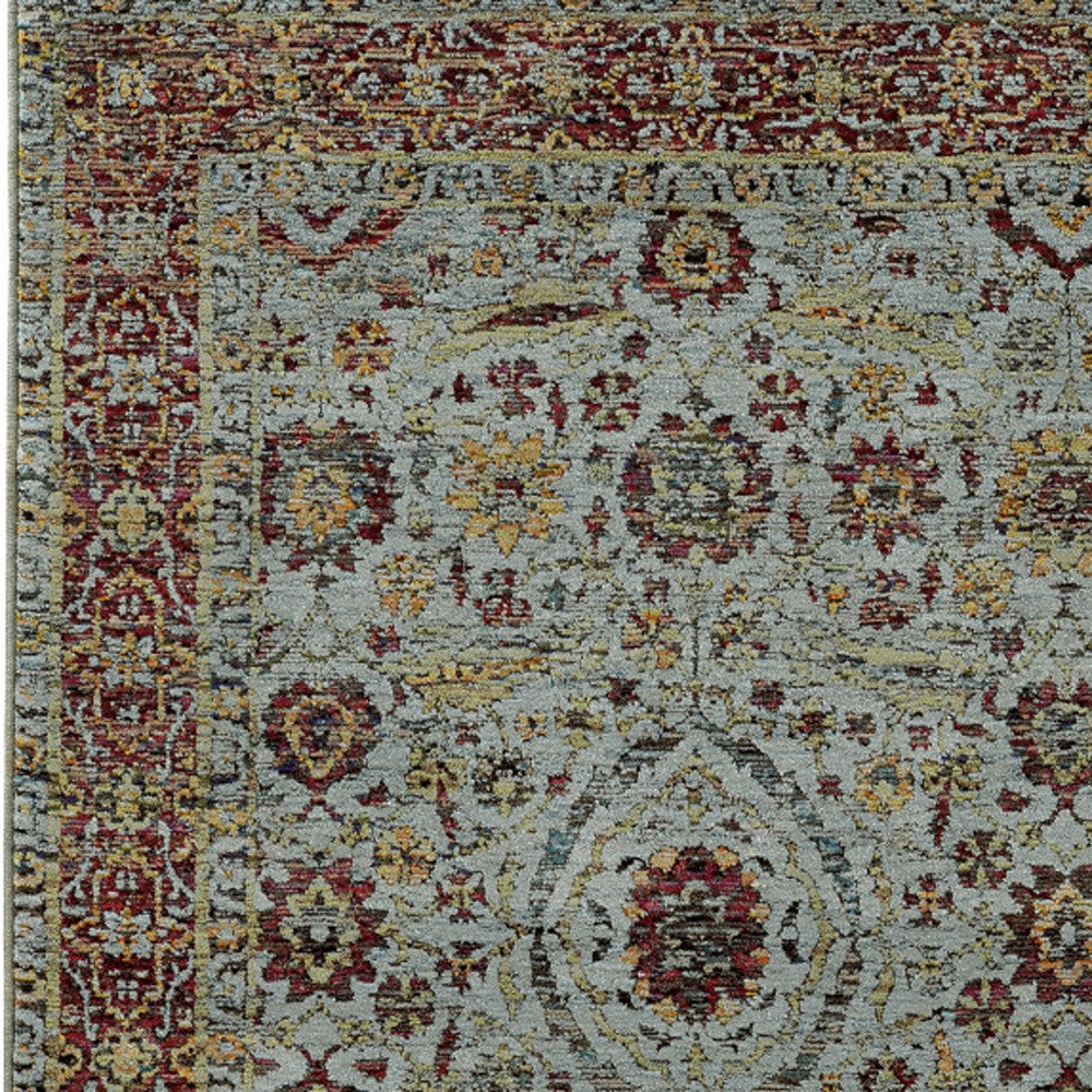 2' X 3' Blue Red Green And Gold Oriental Power Loom Stain Resistant Area Rug