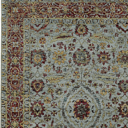 2' X 3' Blue Red Green And Gold Oriental Power Loom Stain Resistant Area Rug
