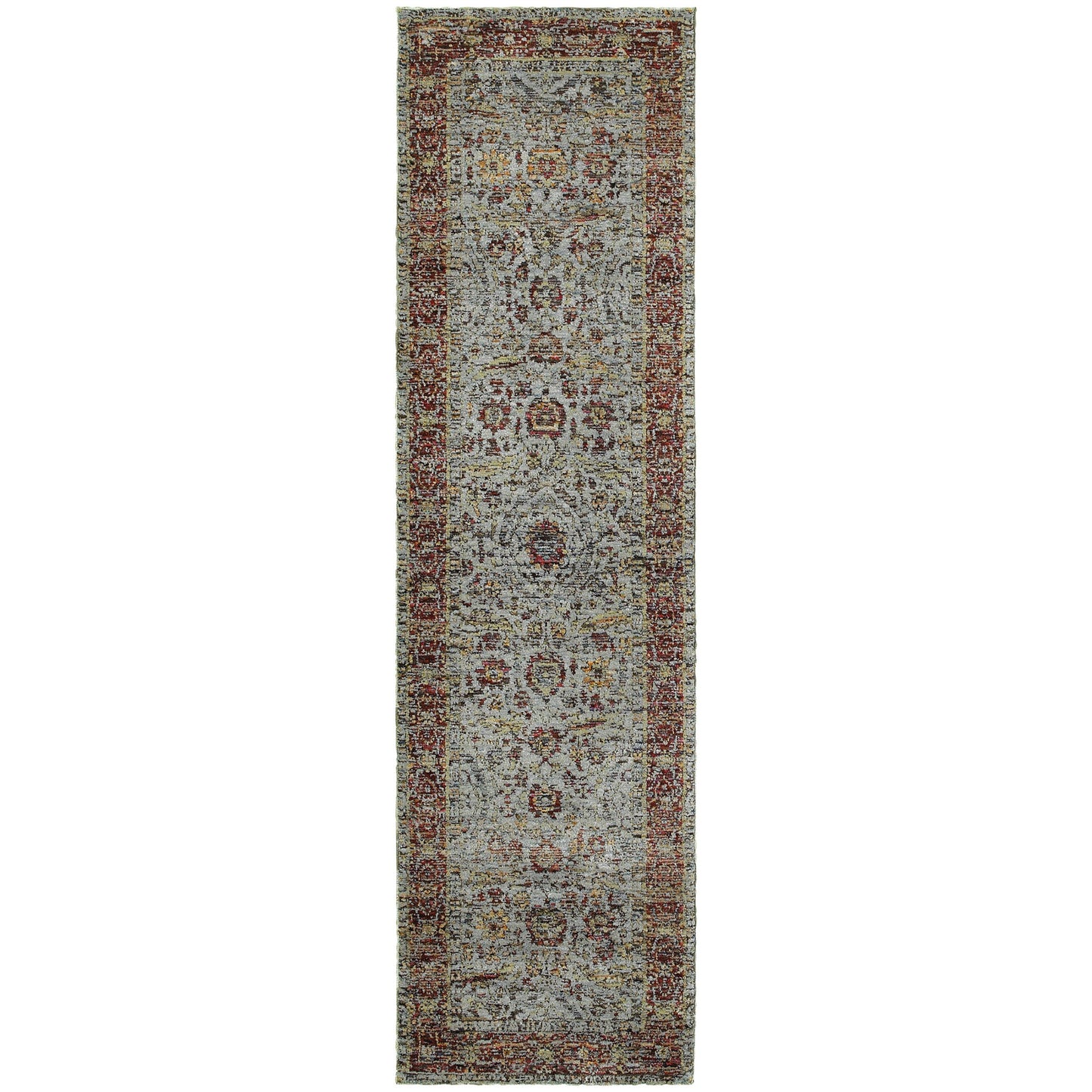 2' X 8' Blue Red Green And Gold Oriental Power Loom Stain Resistant Runner Rug