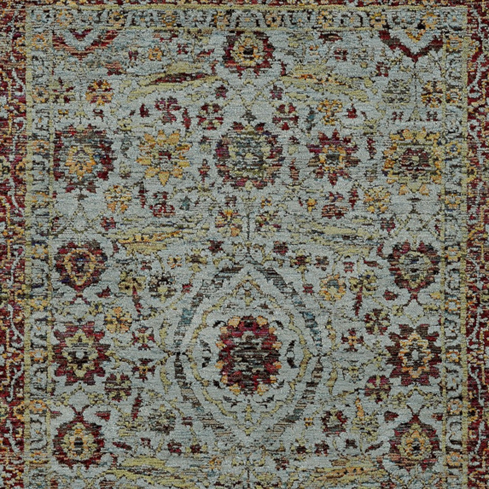3' X 5' Blue Red Green And Gold Oriental Power Loom Stain Resistant Area Rug