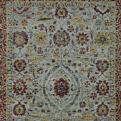 3' X 5' Blue Red Green And Gold Oriental Power Loom Stain Resistant Area Rug