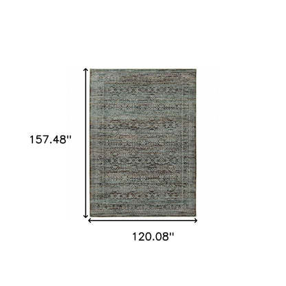 10' X 13' Blue And Purple Oriental Power Loom Stain Resistant Area Rug