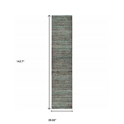 2' X 10' Blue And Purple Oriental Power Loom Stain Resistant Runner Rug