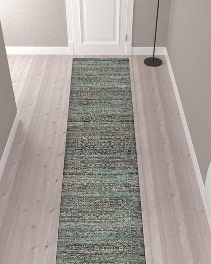 2' X 10' Blue And Purple Oriental Power Loom Stain Resistant Runner Rug