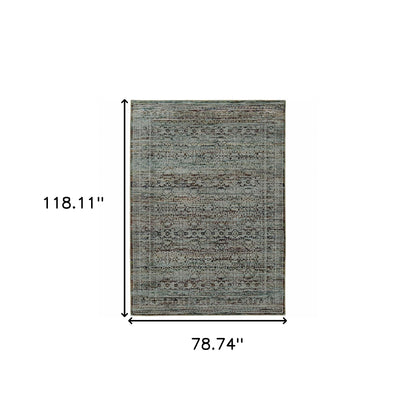 6' X 9' Blue And Purple Oriental Power Loom Stain Resistant Area Rug