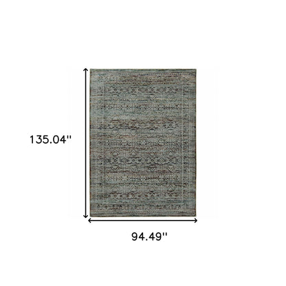 8' X 10' Blue And Purple Oriental Power Loom Stain Resistant Area Rug