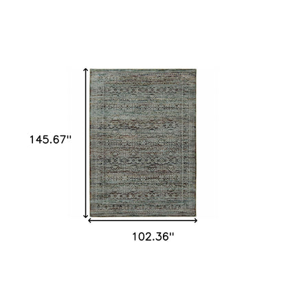 9' X 12' Blue And Purple Oriental Power Loom Stain Resistant Area Rug