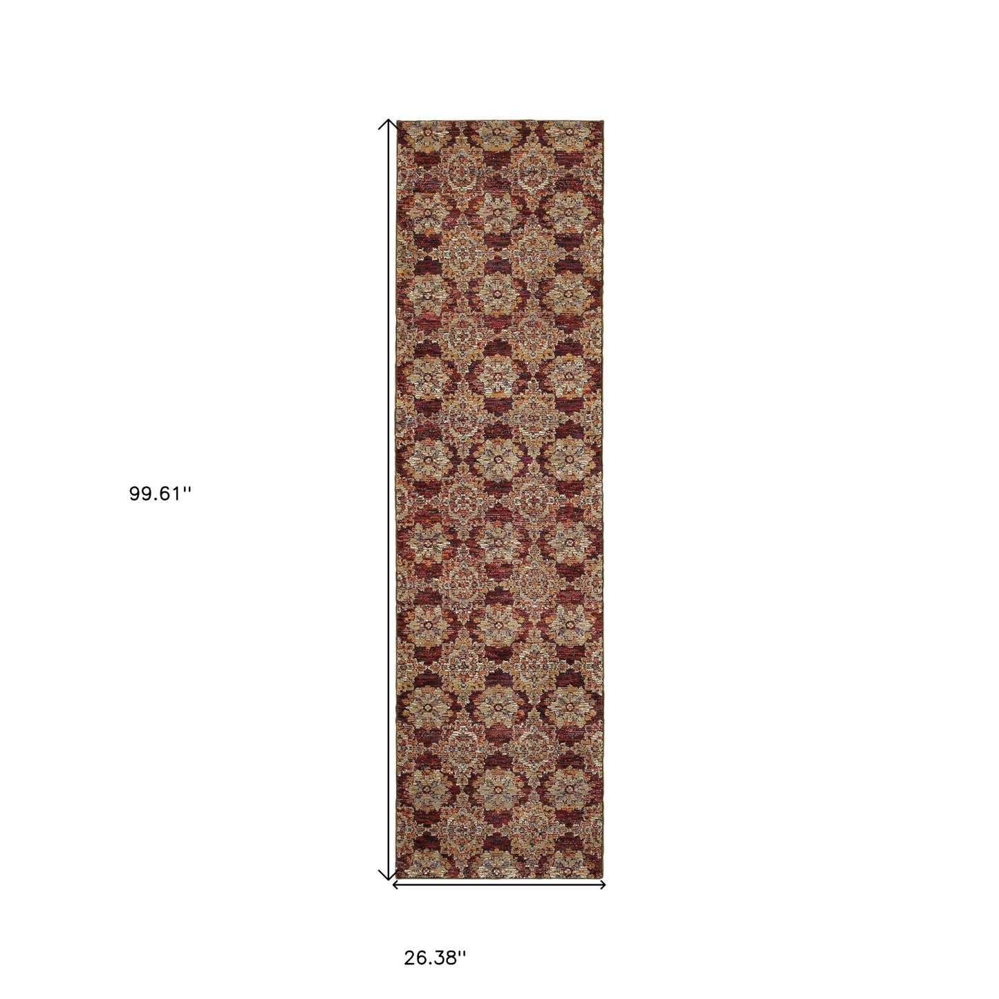 2' X 8' Red And Gold Oriental Power Loom Stain Resistant Runner Rug