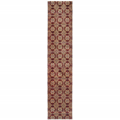 2' X 10' Red And Gold Oriental Power Loom Stain Resistant Runner Rug