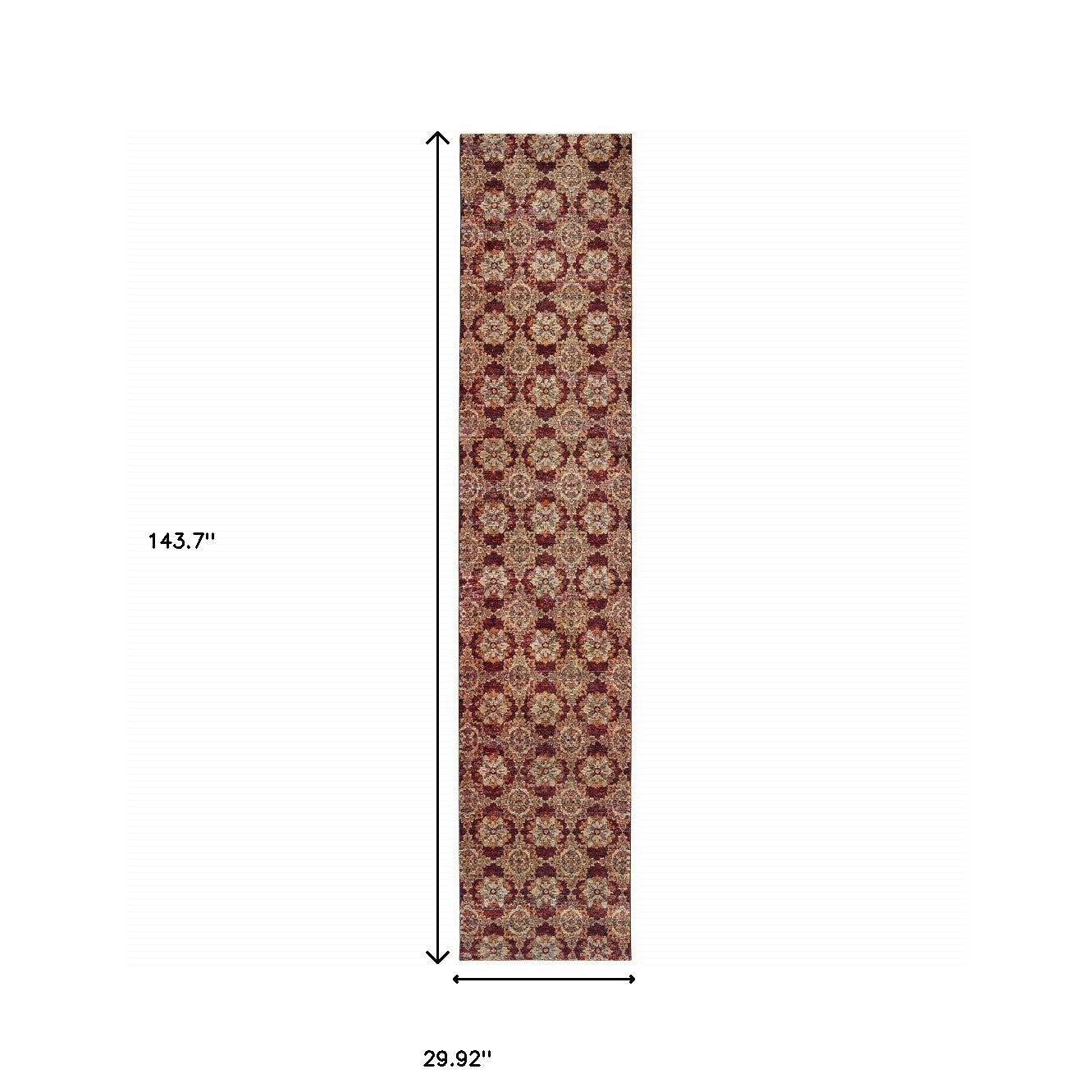 2' X 10' Red And Gold Oriental Power Loom Stain Resistant Runner Rug