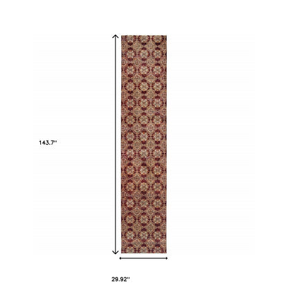 2' X 10' Red And Gold Oriental Power Loom Stain Resistant Runner Rug
