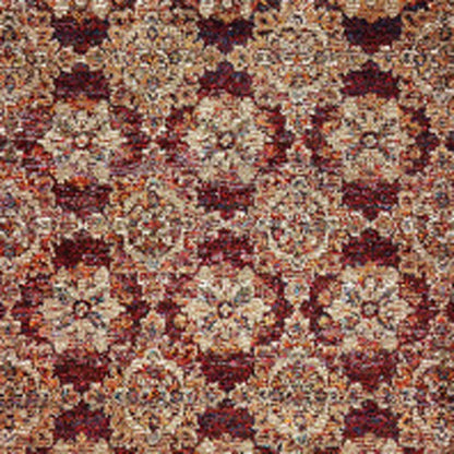 2' X 10' Red And Gold Oriental Power Loom Stain Resistant Runner Rug