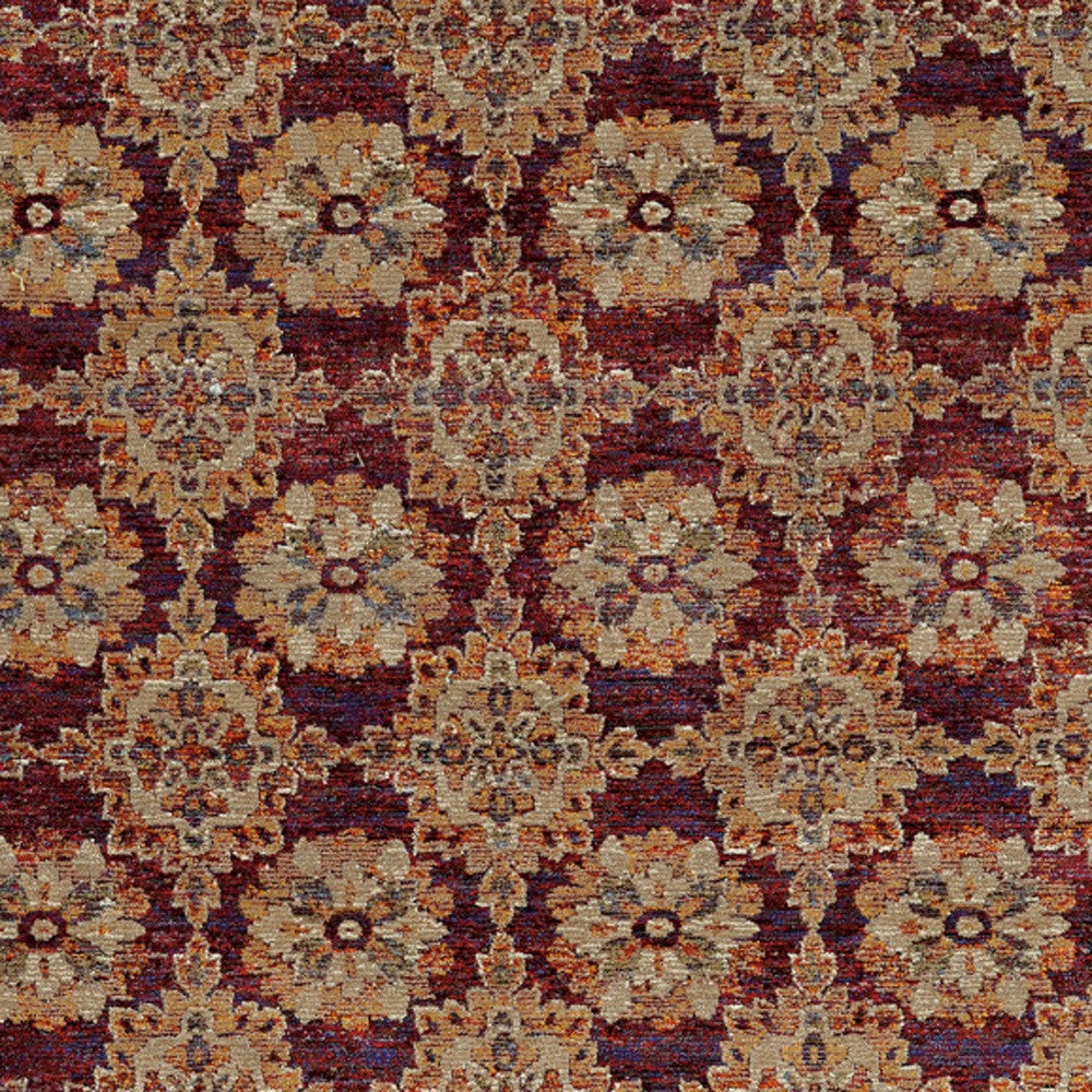 3' X 5' Red And Gold Oriental Power Loom Stain Resistant Area Rug