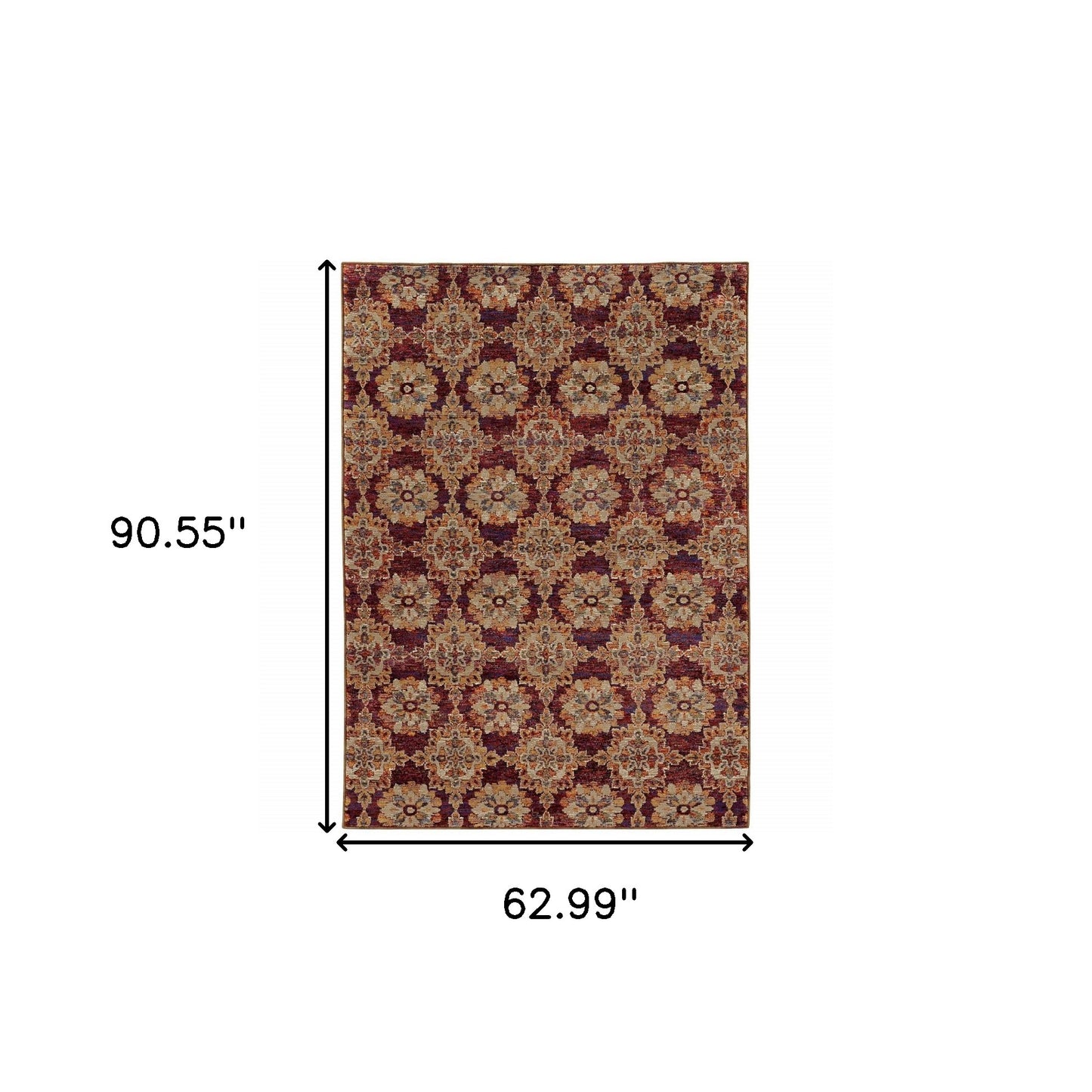 5' X 7' Red And Gold Oriental Power Loom Stain Resistant Area Rug