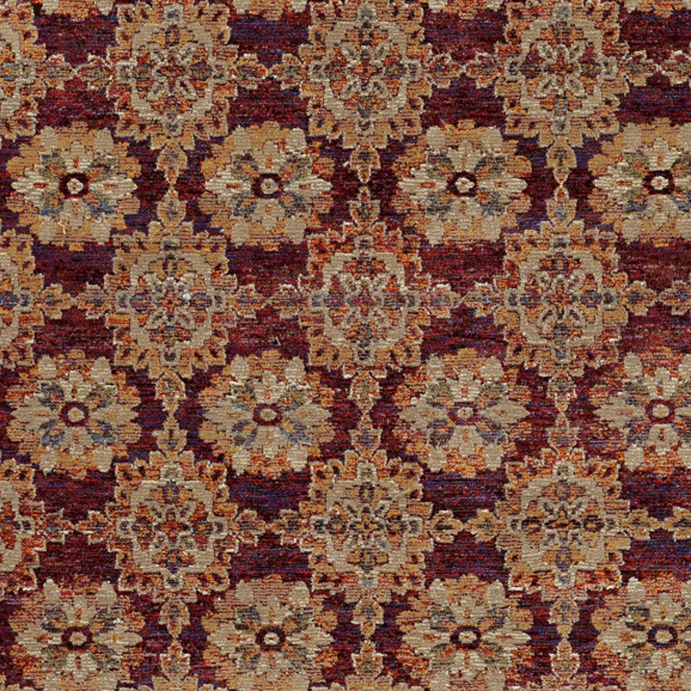 5' X 7' Red And Gold Oriental Power Loom Stain Resistant Area Rug