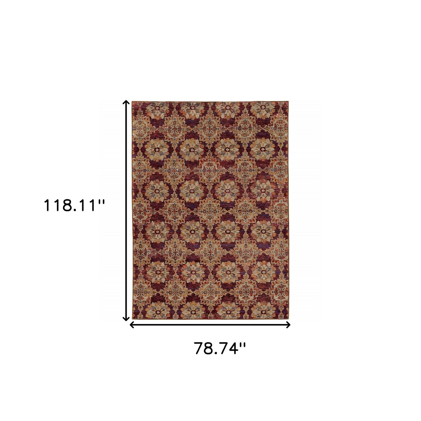 6' X 9' Red And Gold Oriental Power Loom Stain Resistant Area Rug