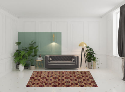 6' X 9' Red And Gold Oriental Power Loom Stain Resistant Area Rug