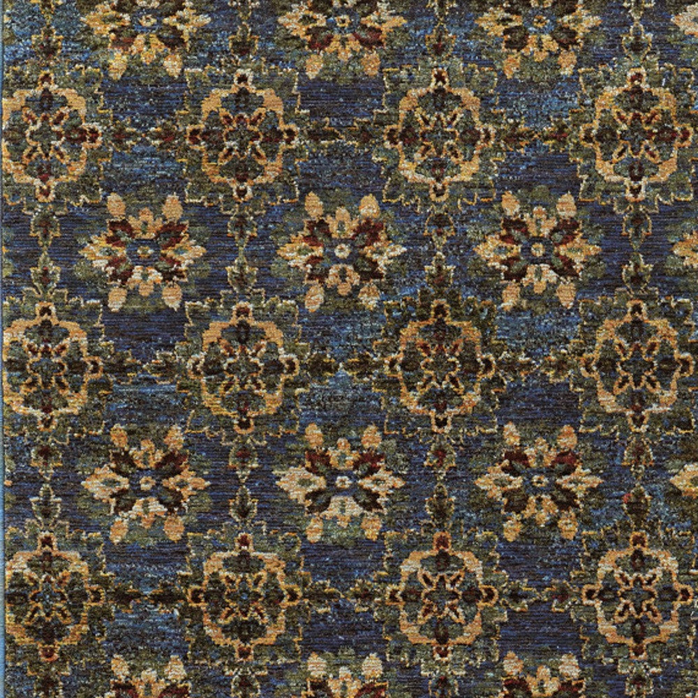 2' X 3' Blue And Gold Oriental Power Loom Stain Resistant Area Rug