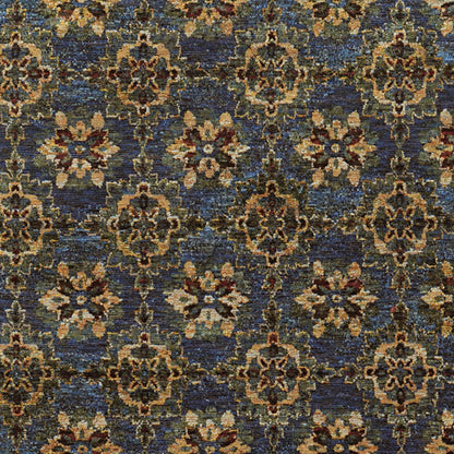 6' X 9' Blue And Gold Oriental Power Loom Stain Resistant Area Rug
