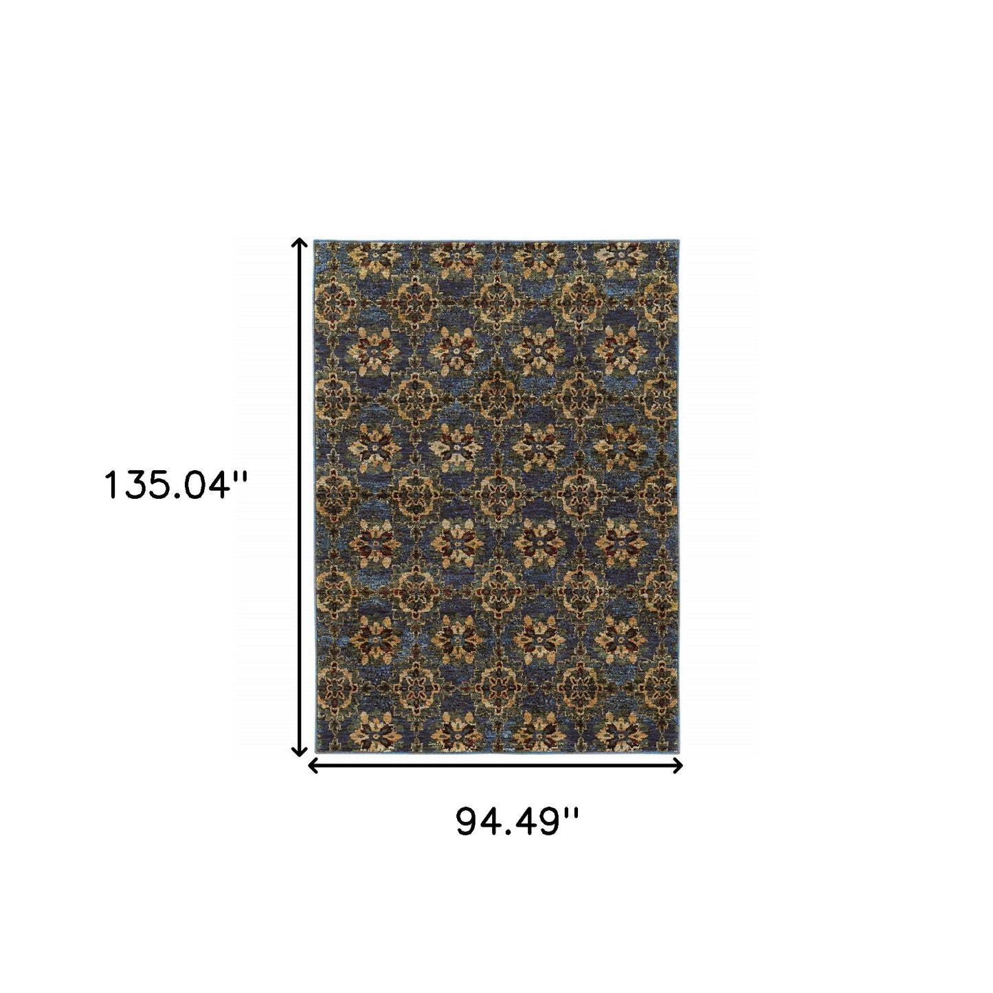 8' X 10' Blue And Gold Oriental Power Loom Stain Resistant Area Rug