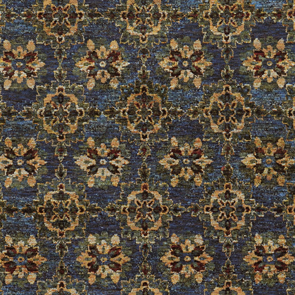 8' X 10' Blue And Gold Oriental Power Loom Stain Resistant Area Rug