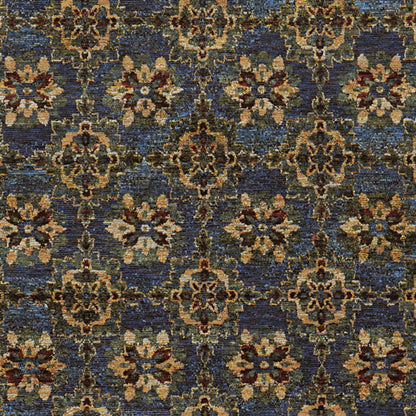 8' X 10' Blue And Gold Oriental Power Loom Stain Resistant Area Rug