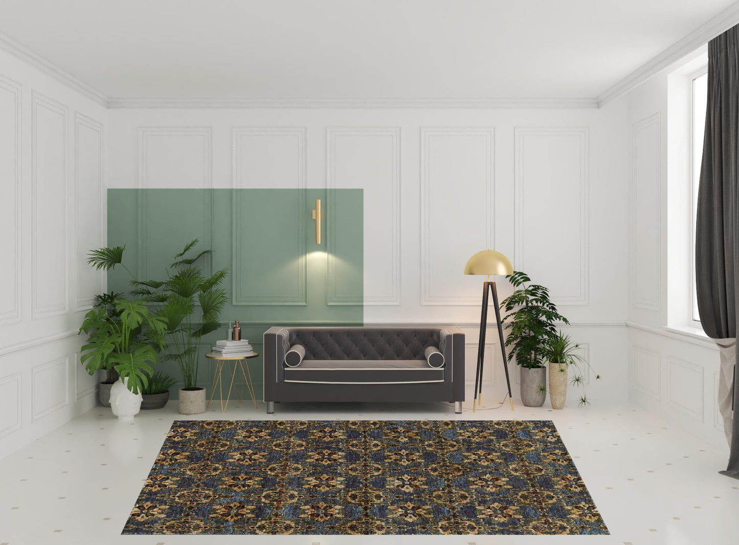 8' X 10' Blue And Gold Oriental Power Loom Stain Resistant Area Rug