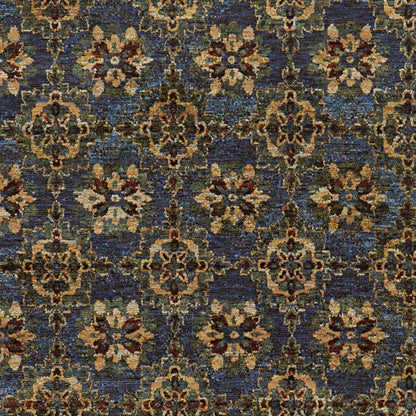 9' X 12' Blue And Gold Oriental Power Loom Stain Resistant Area Rug