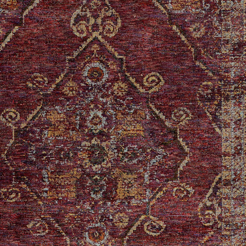 10' X 13' Red And Gold Oriental Power Loom Stain Resistant Area Rug
