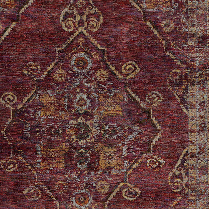 10' X 13' Red And Gold Oriental Power Loom Stain Resistant Area Rug