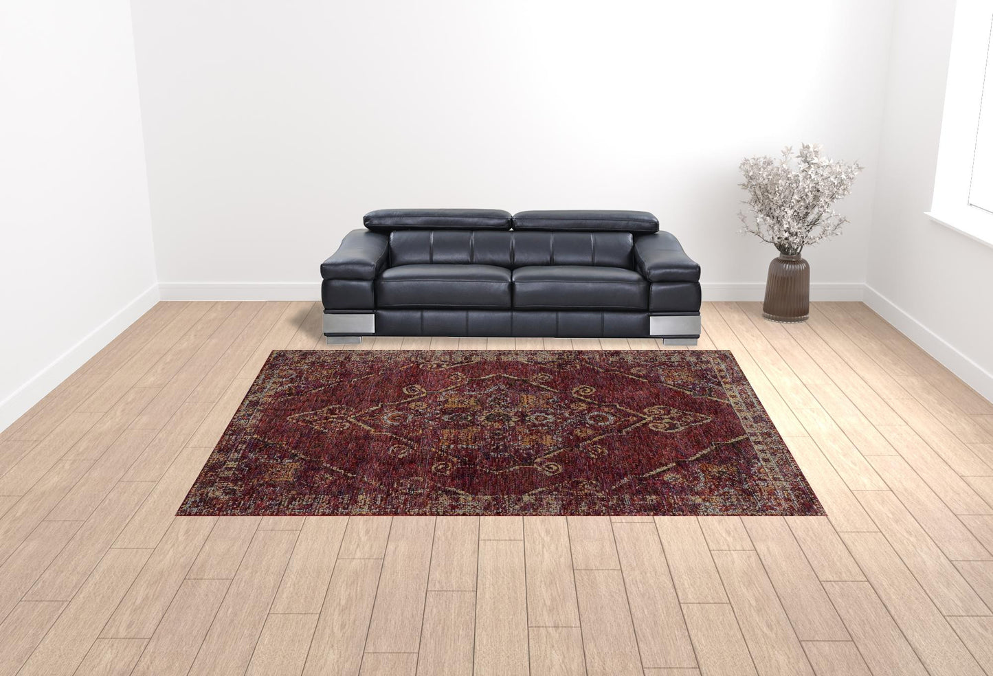 10' X 13' Red And Gold Oriental Power Loom Stain Resistant Area Rug