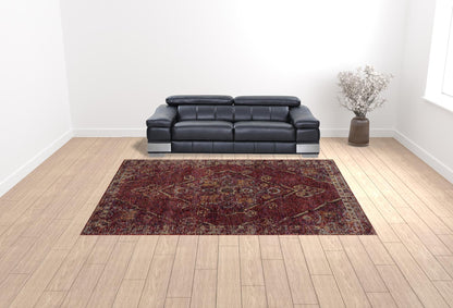 10' X 13' Red And Gold Oriental Power Loom Stain Resistant Area Rug
