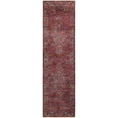 2' X 8' Red And Gold Oriental Power Loom Stain Resistant Runner Rug