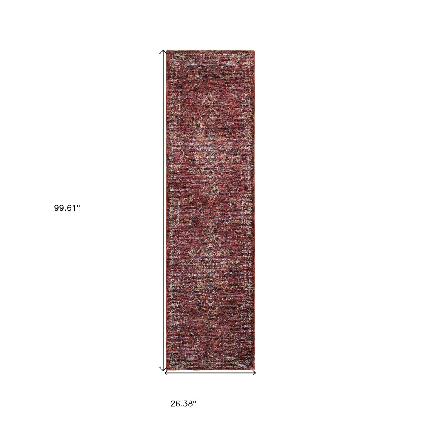 2' X 8' Red And Gold Oriental Power Loom Stain Resistant Runner Rug