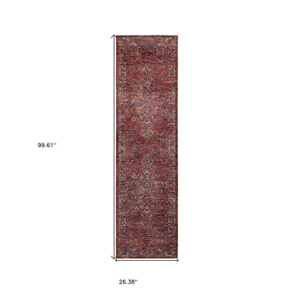 2' X 8' Red And Gold Oriental Power Loom Stain Resistant Runner Rug